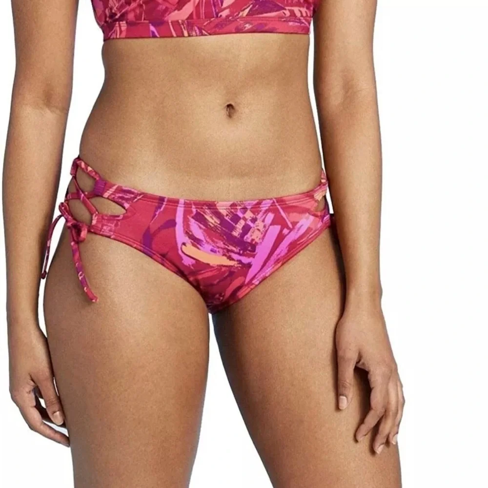 All in Motion Pink Lace Up Tropical Bikini Swimwear Set Size L